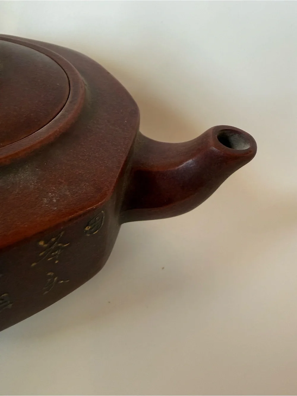 Chinese Yixing Zisha Hexagonal Teapot Gu Jingzhou Mark Calligraphy 340ml